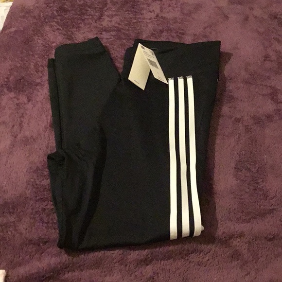 NWT Adidas High Waisted 3 Stripe Black Sports Leggings - Picture 11 of 12
